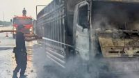 Tim Karhutla Lanud BNY Gerak Cepat Bantu Padamkan Truk Terbakar di Ruas Tol Terbanggi Besar-Kayu Agung