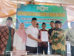 Fauzi Wakafkan Tanah ke NU Sukoharjo